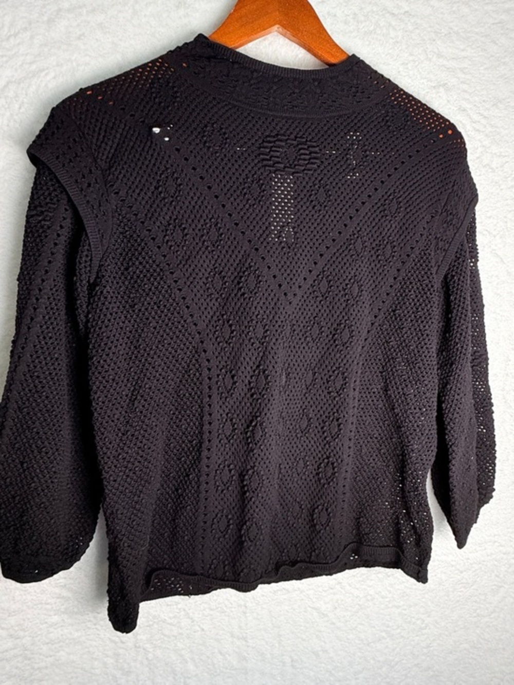 White House Black Market Open Knit Crochet Sweater Top womens Medium NWT Black